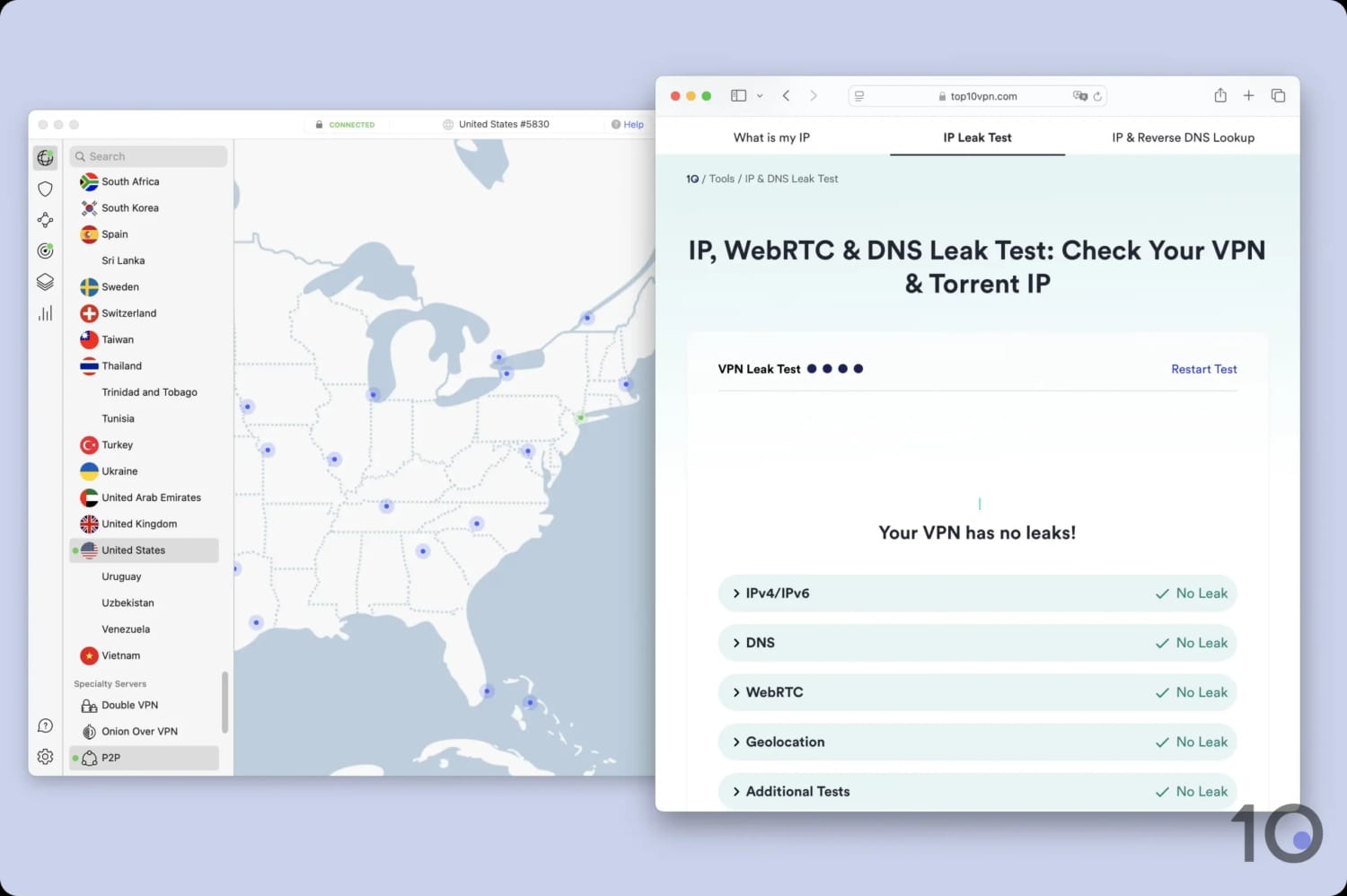 NordVPN leak test results