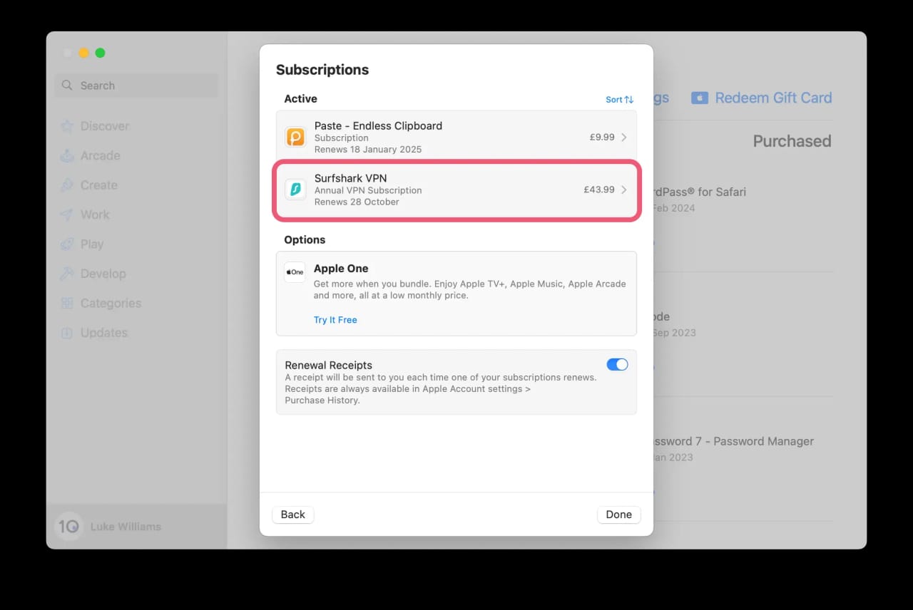 Surfshark subscription page on macOS App Store