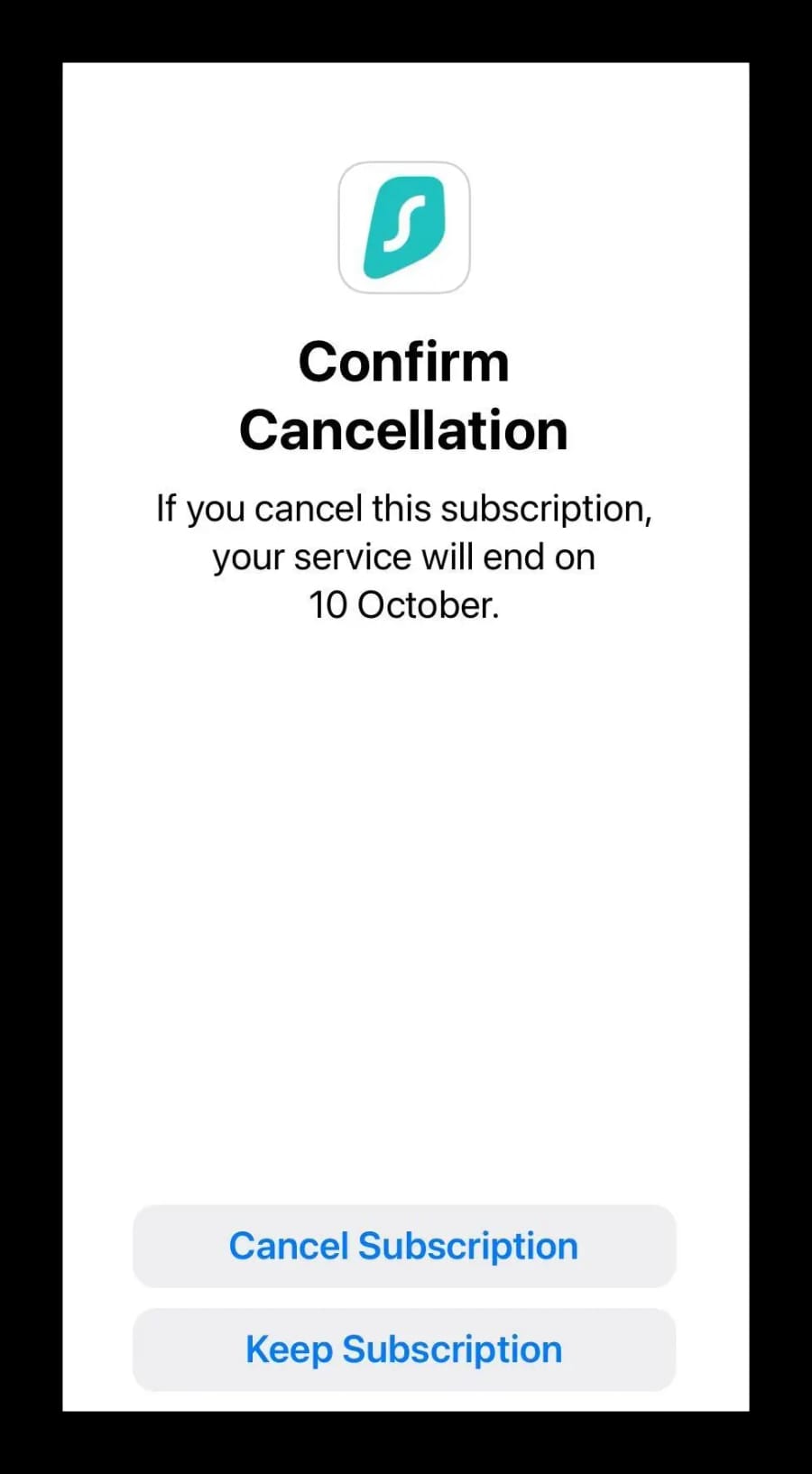 Surfshark iOS free trial cancellation confirmation