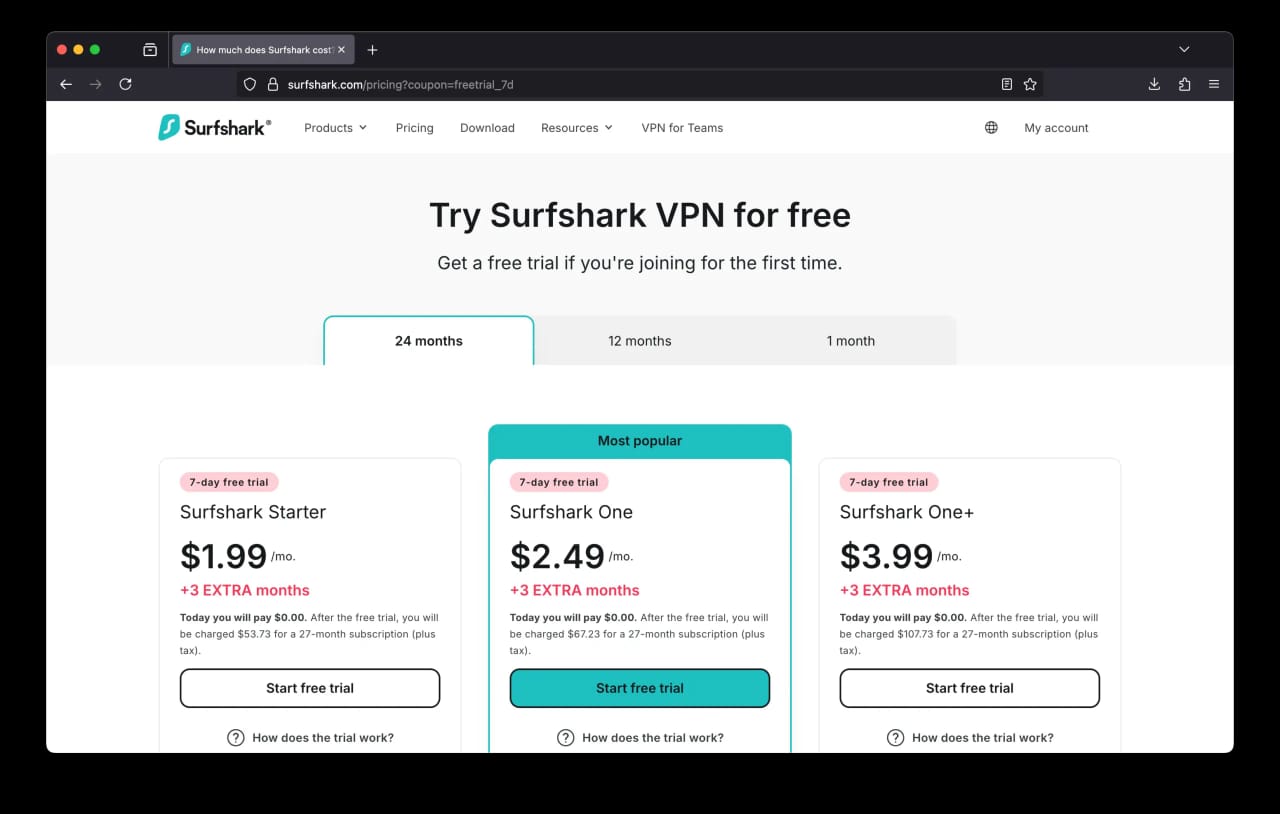 Surfshark free trial options