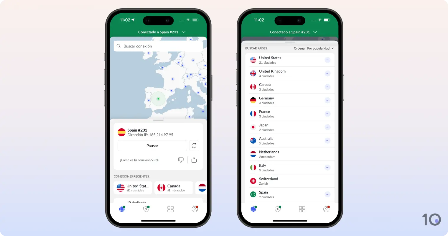 Aplicación de NordVPN para iOS