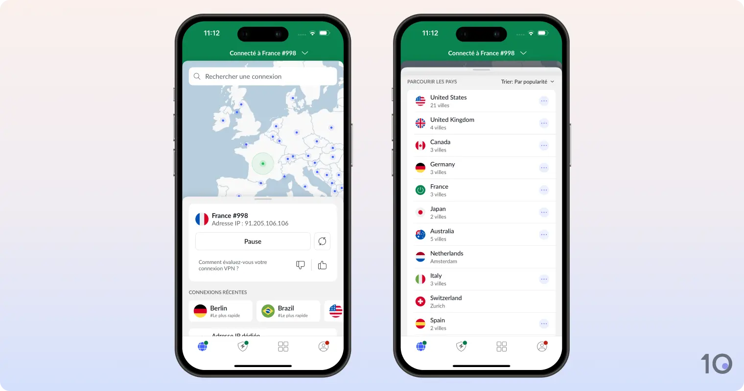 L'application de NordVPN pour iOS