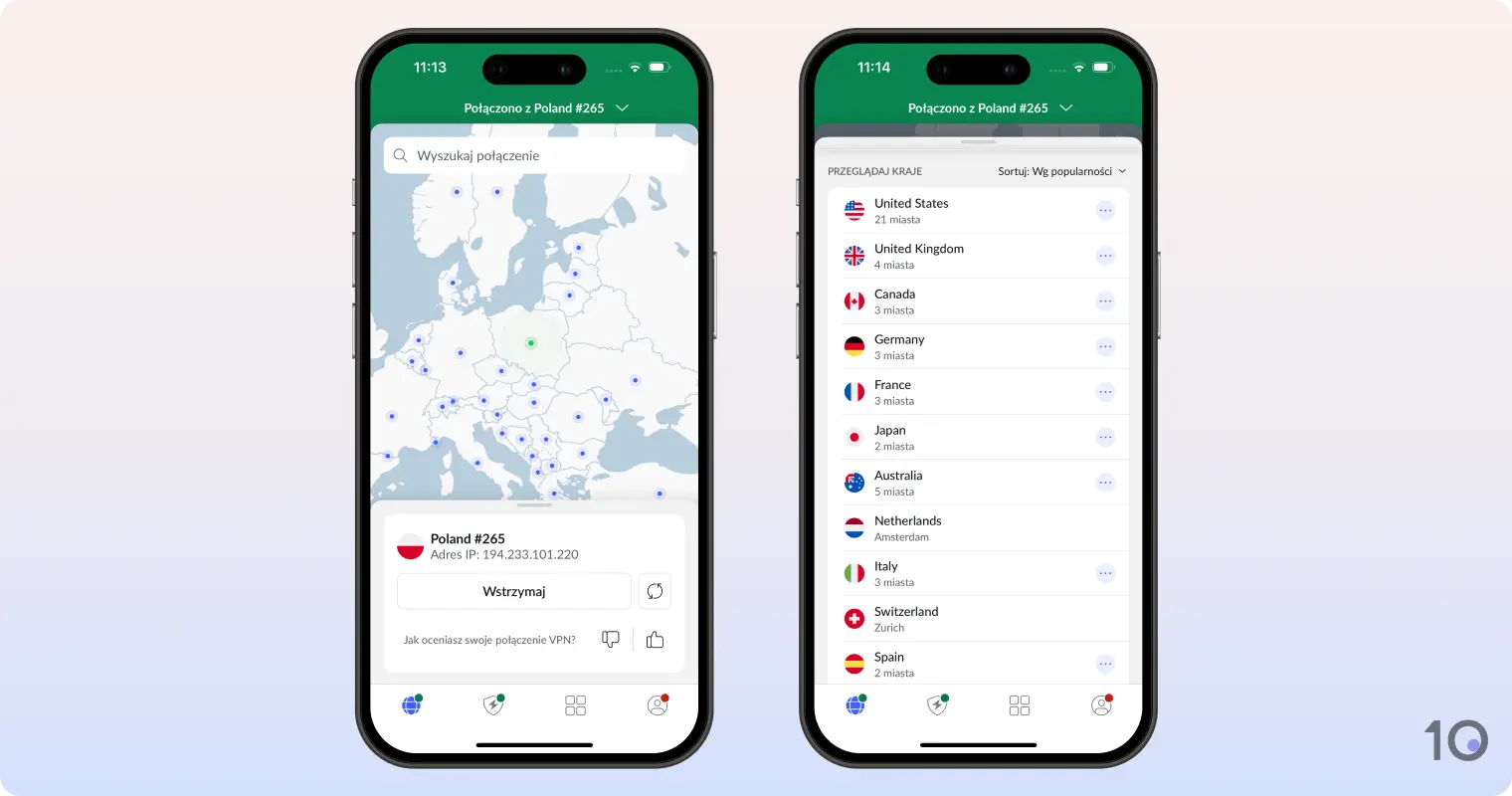 Aplikacja NordVPN na iOS