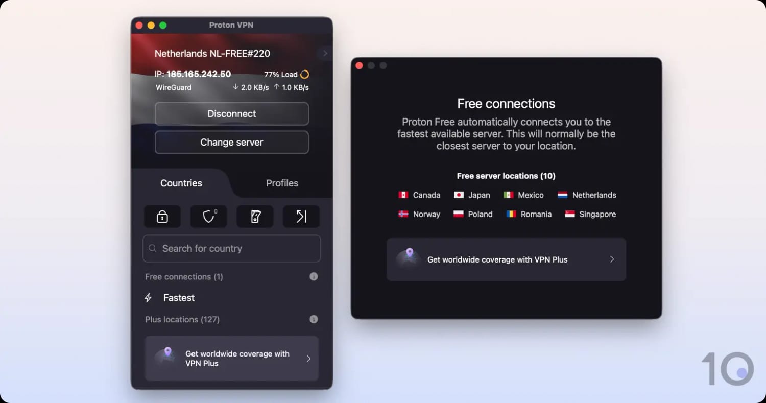 Proton VPN's free server locations