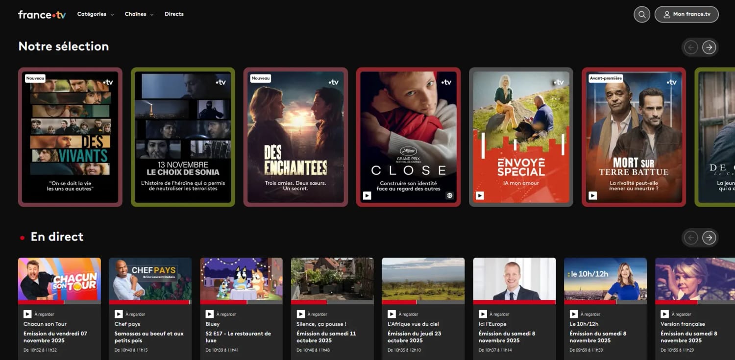 Écran d'accueil de France.tv
