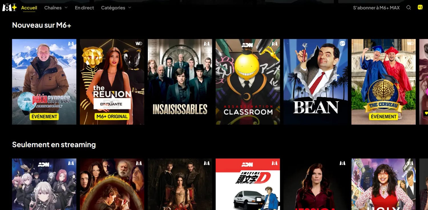 Écran d'accueil de M6+