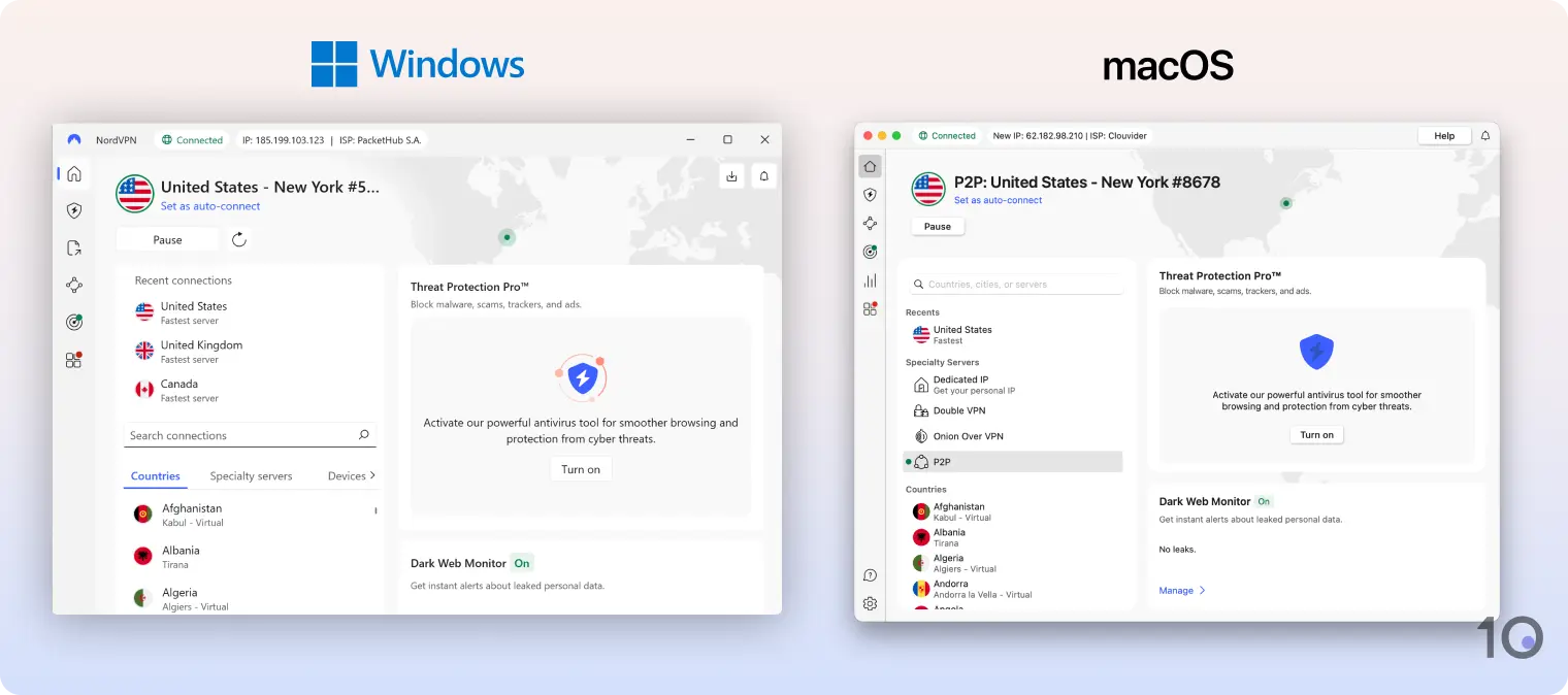 Aplicación de NordVPN para Windows y macOS