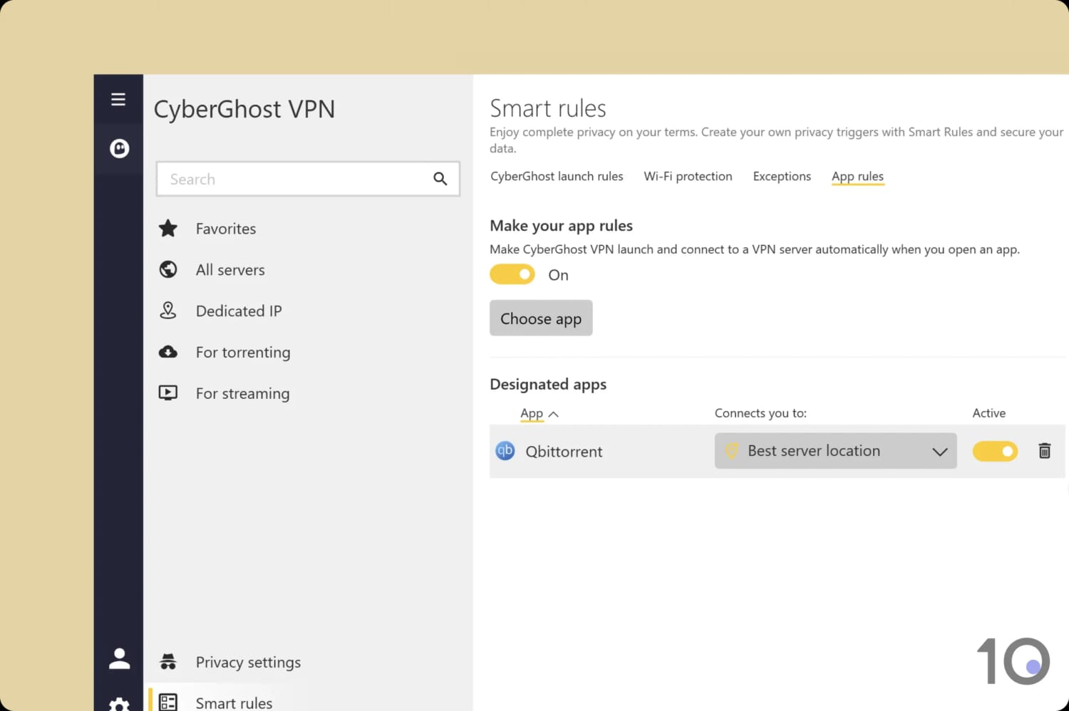 CyberGhost split tunneling