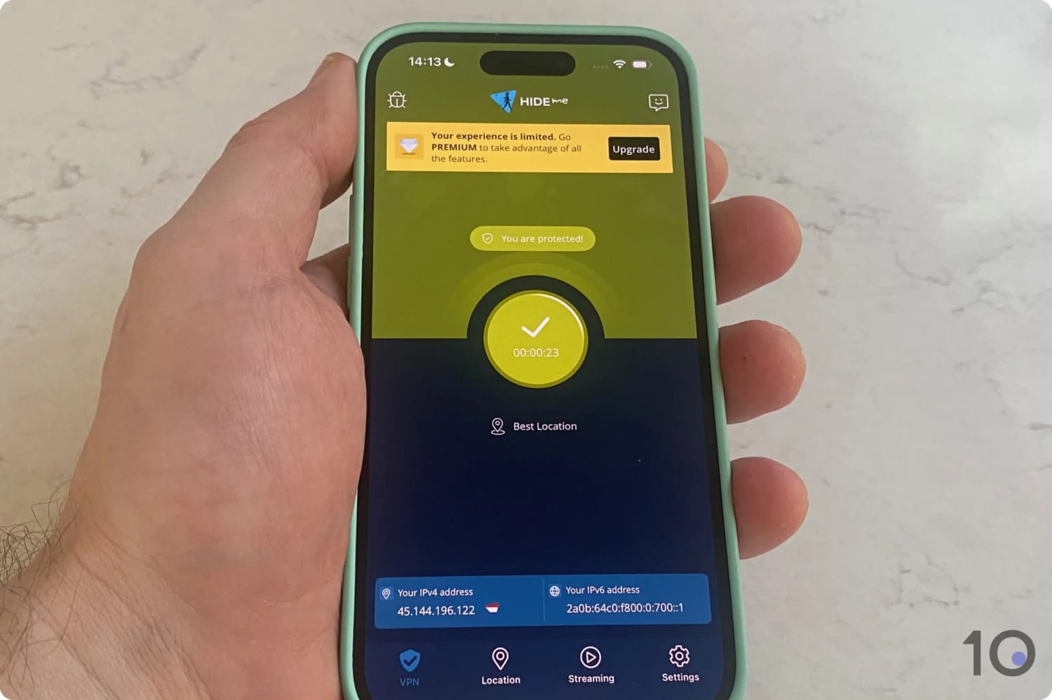 Conectado a um dos servidores gratuitos da Hide.me
