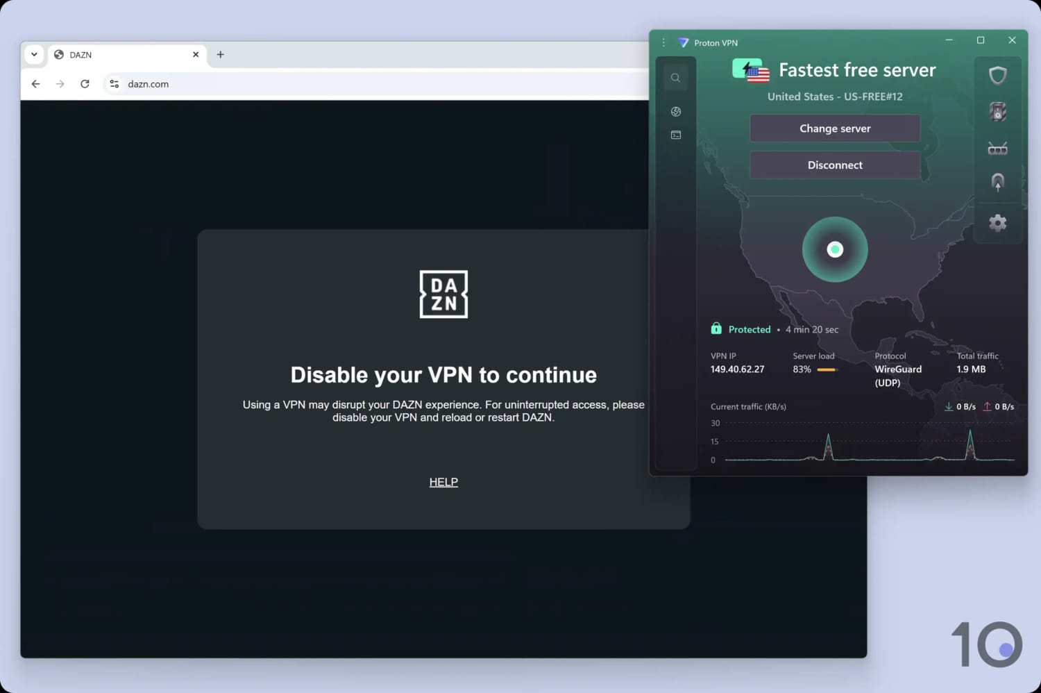 Proton VPN's free tier blocked by DAZN