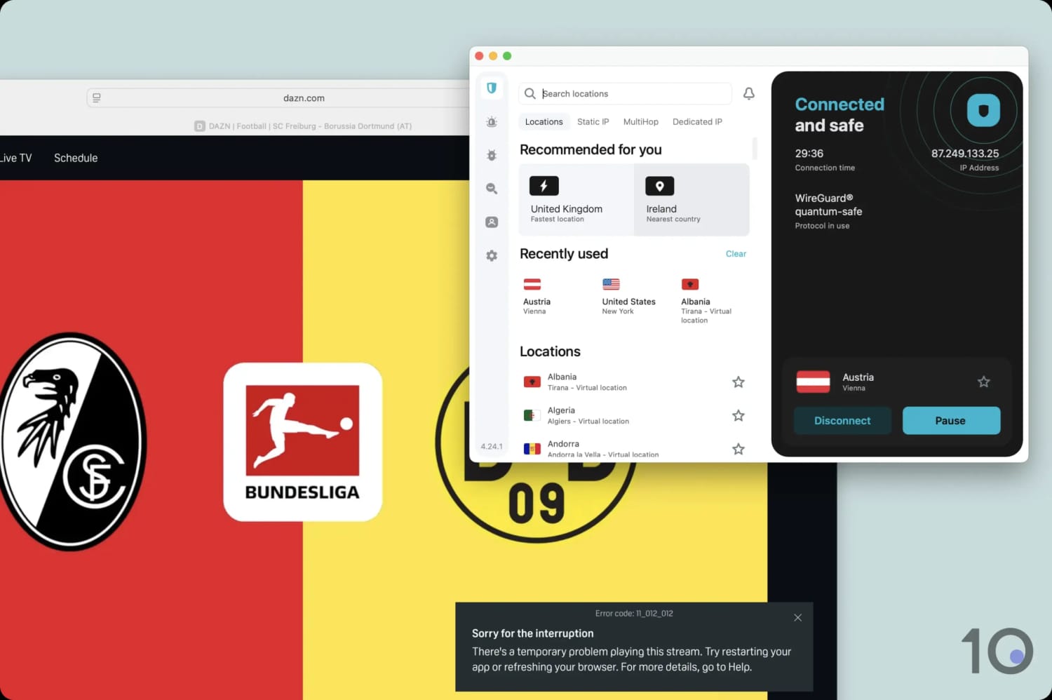 Surfshark blocked by DAZN Austria