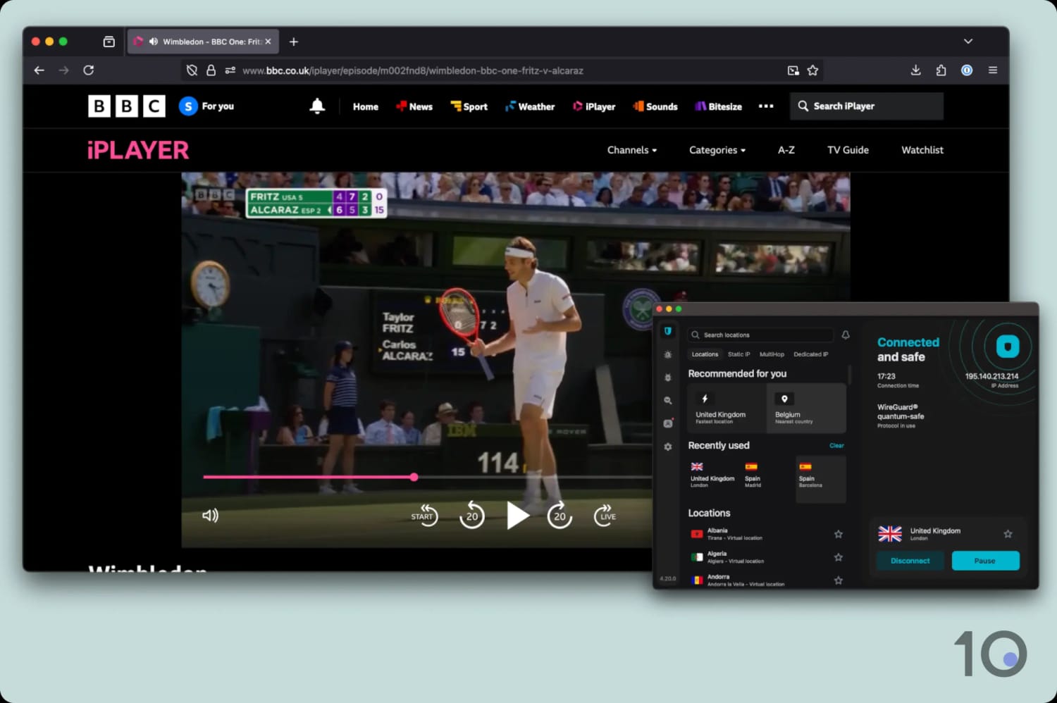 Viendo Wimbledon en iPlayer desde el extranjero con Surfshark