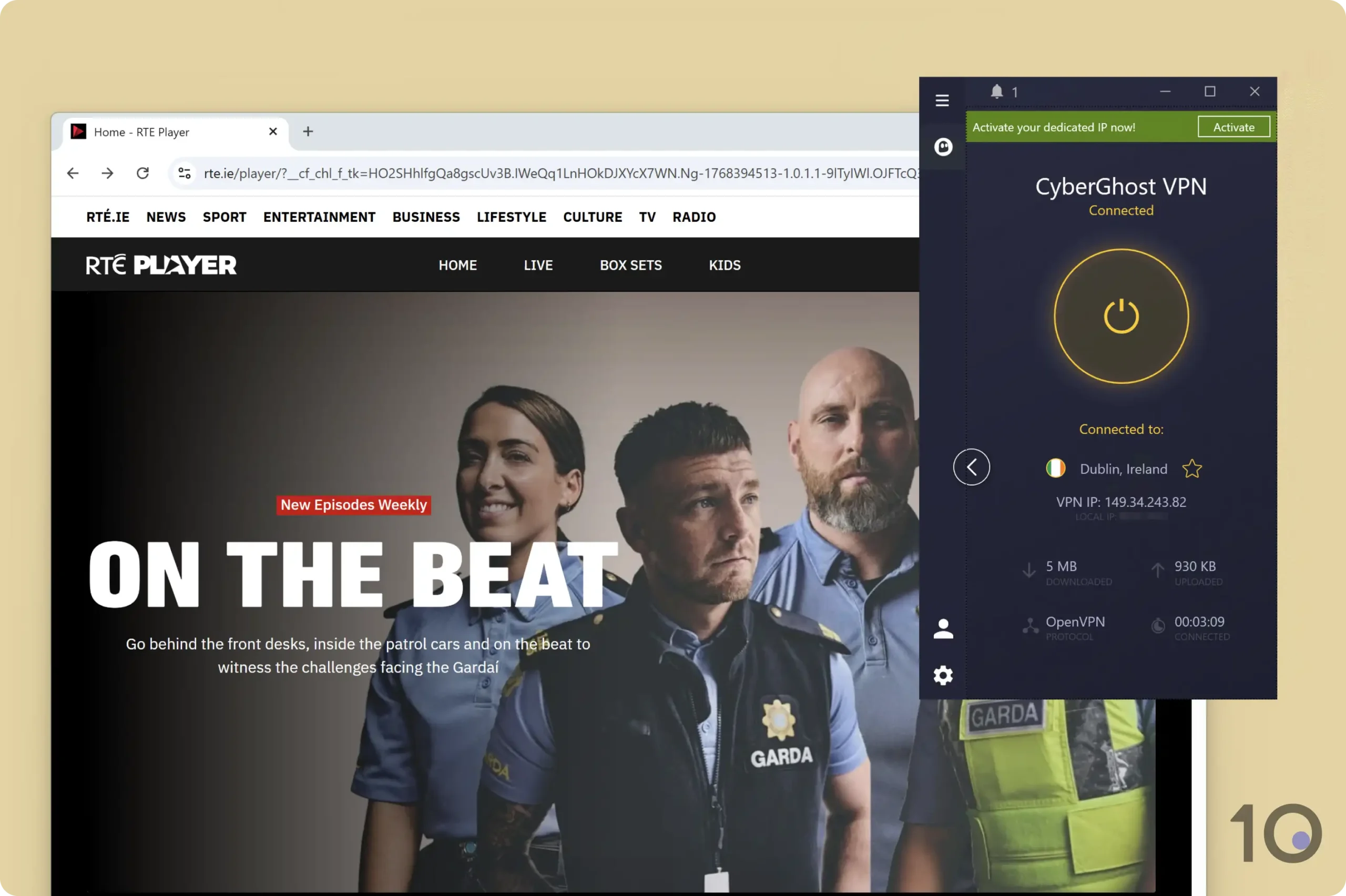 Streaming RTÉ Player with CyberGhost