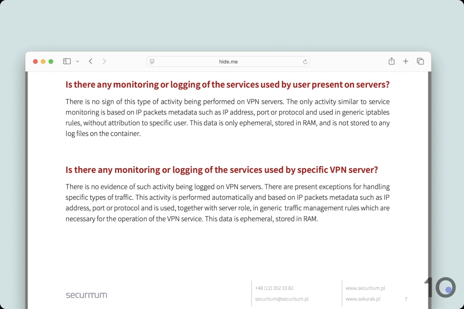 Hide.me audit results