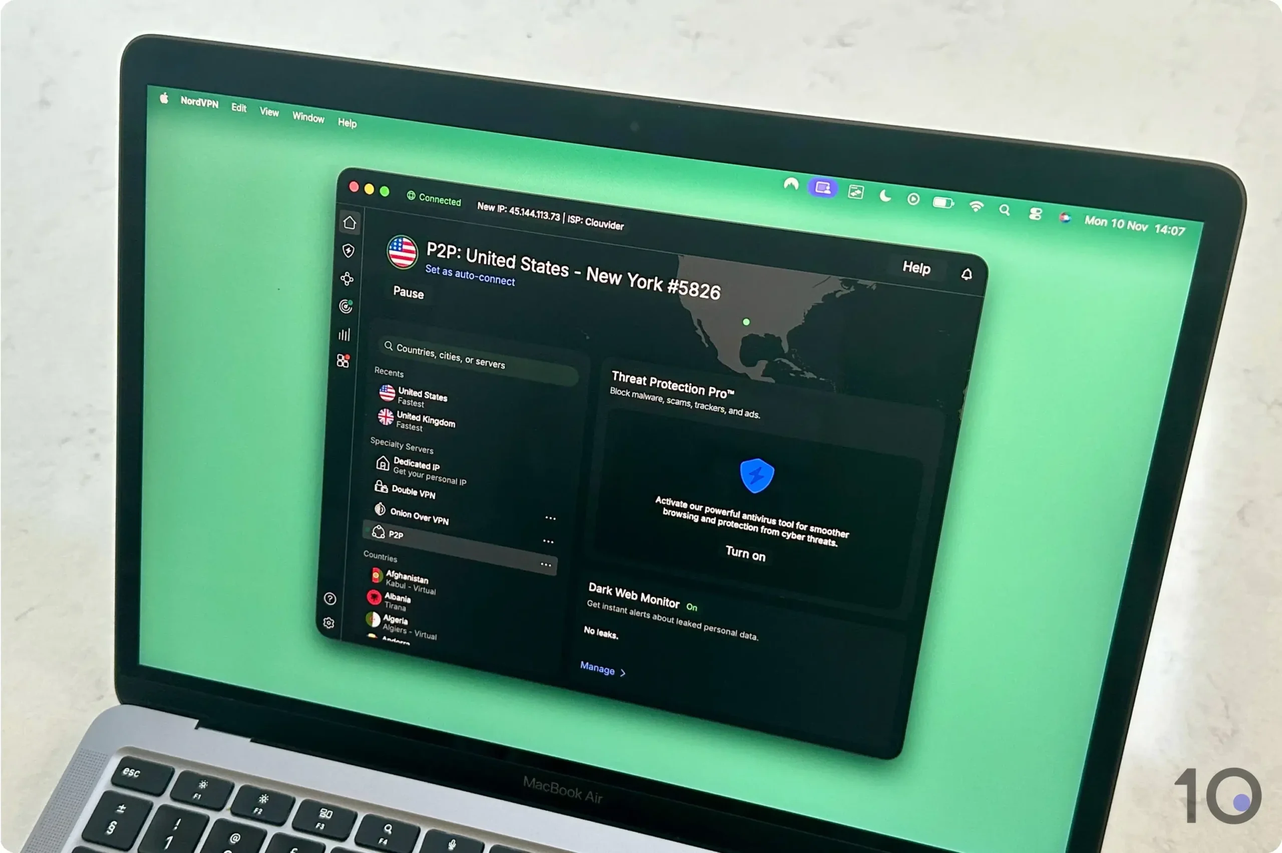Die NordVPN-Anwendung für Mac