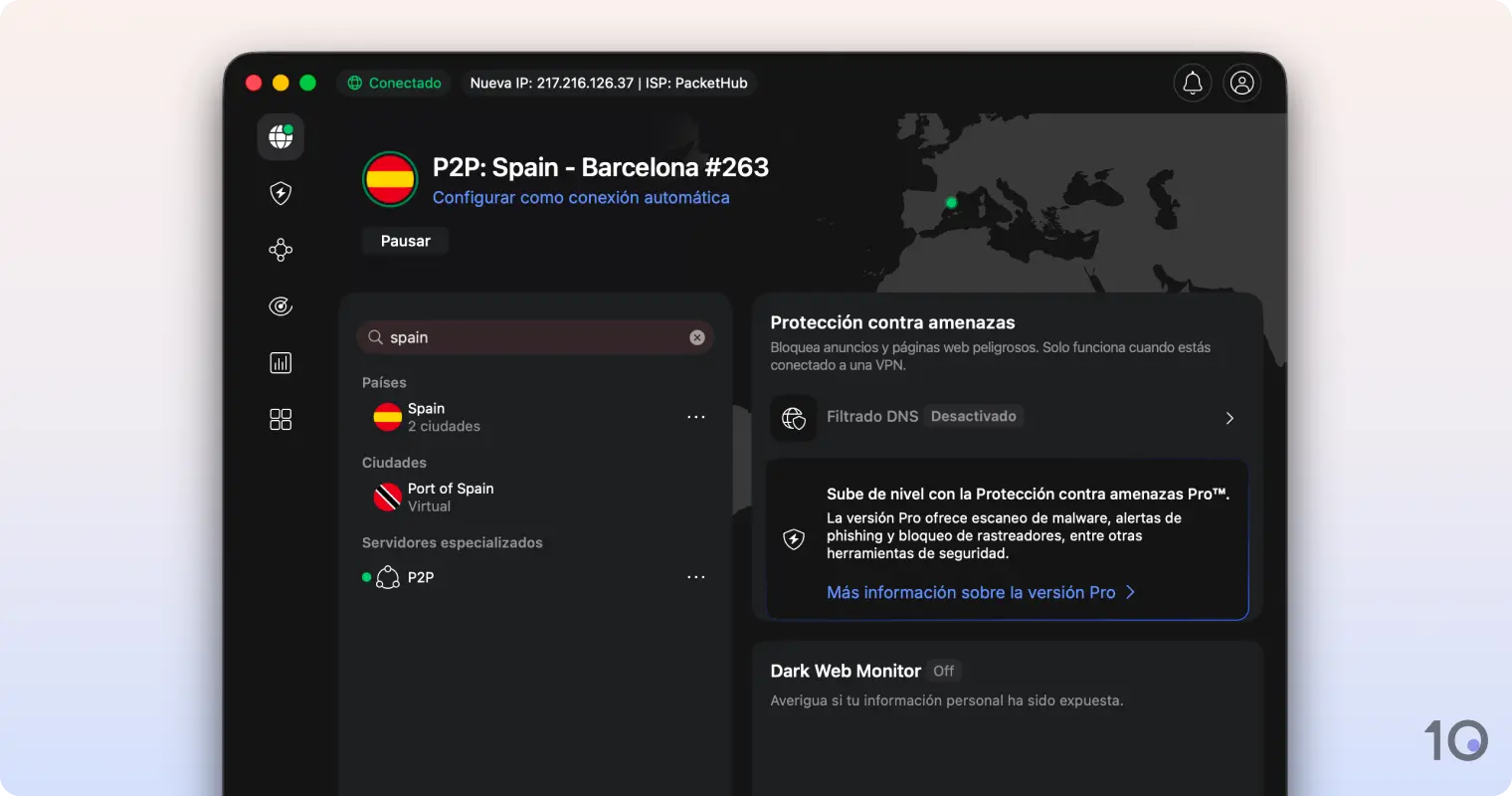 La app de NordVPN para macOS