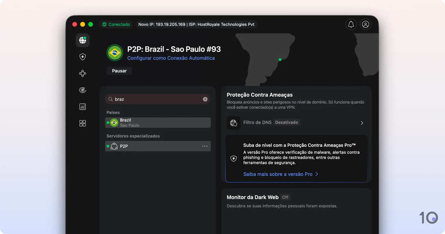O app do NordVPN para macOS