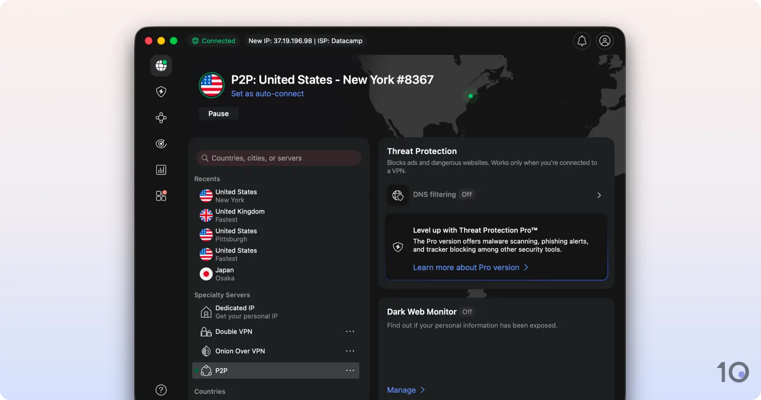 NordVPN's app for macOS