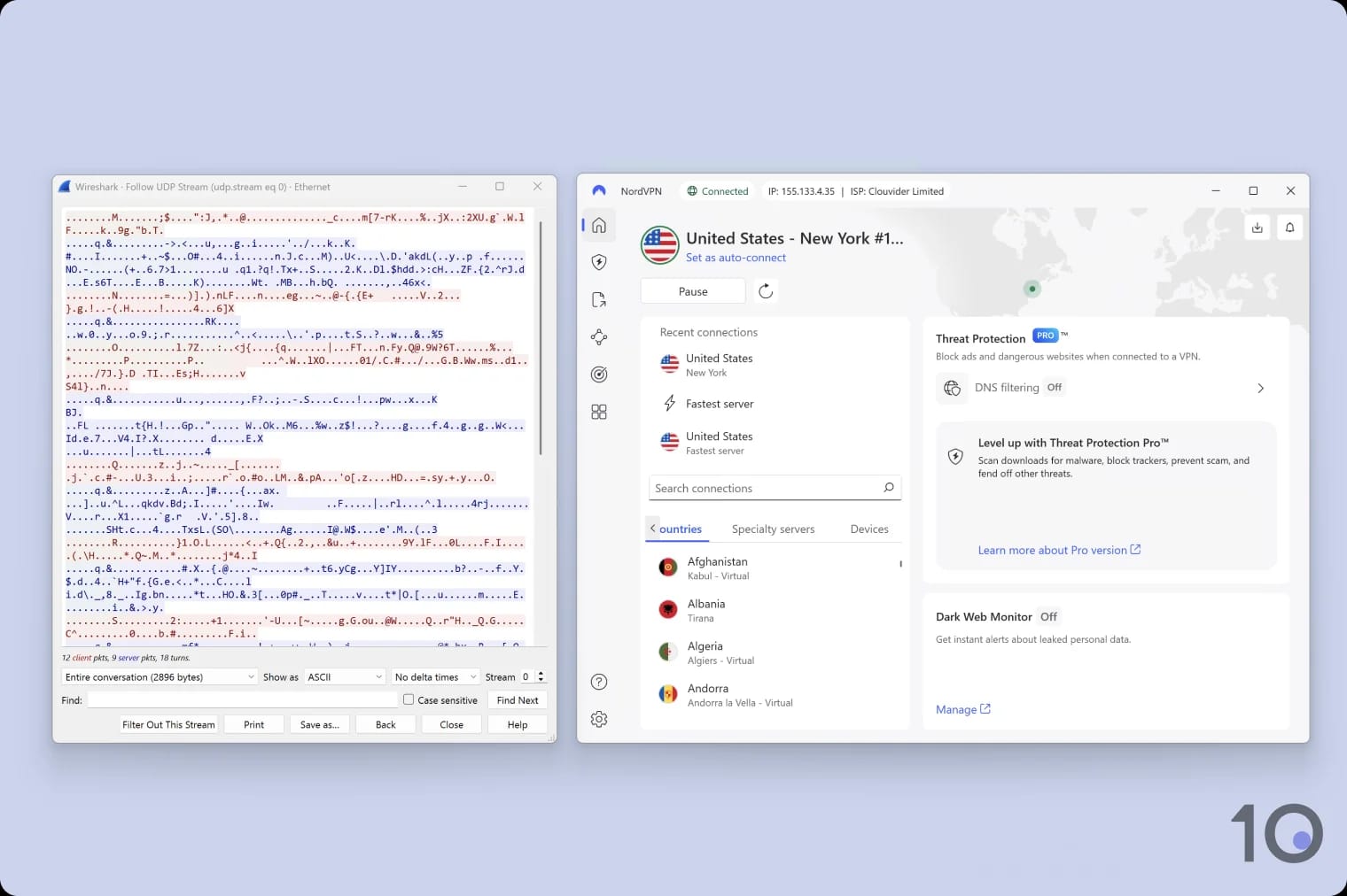 We tested NordVPN's encryption using Wireshark.