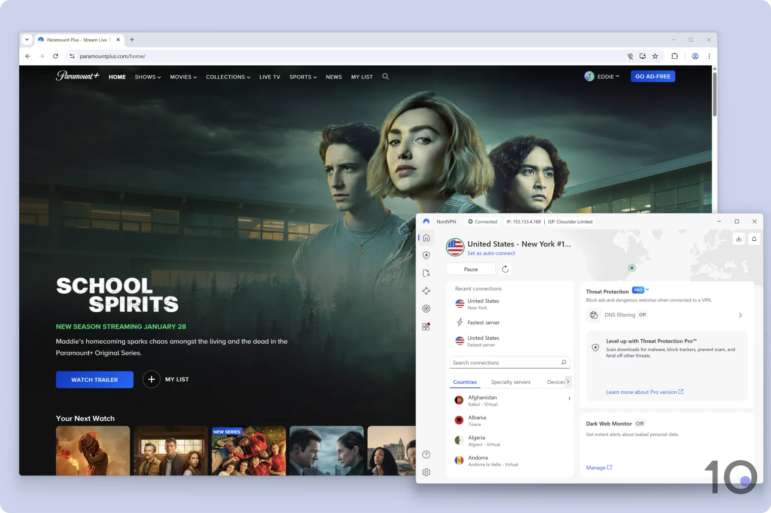 Stream Paramount+ met NordVPN