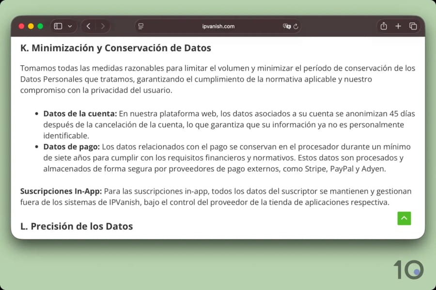 Política de privacidad de IPVanish