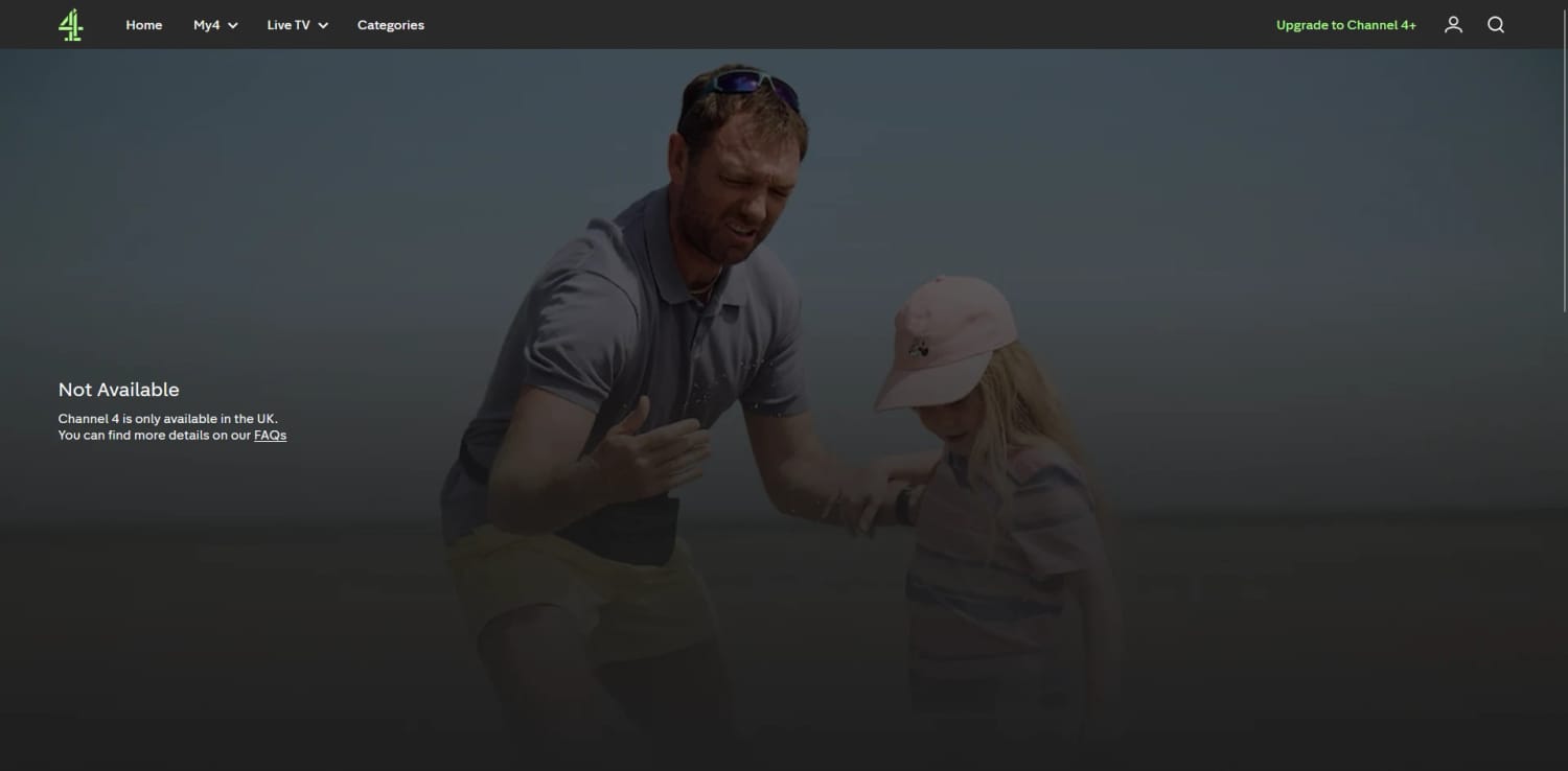 The "Not Available. Channel 4 is only available in the UK." Error Message