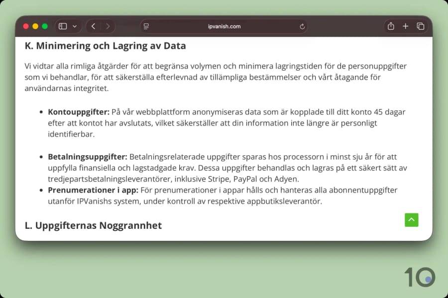 IPVanishs sekretesspolicy