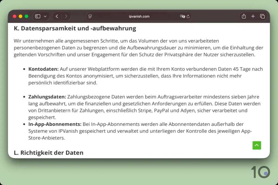 IPVanish Datenschutzbestimmungen