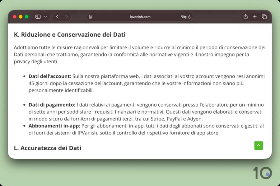 Politica sui log di IPVanish