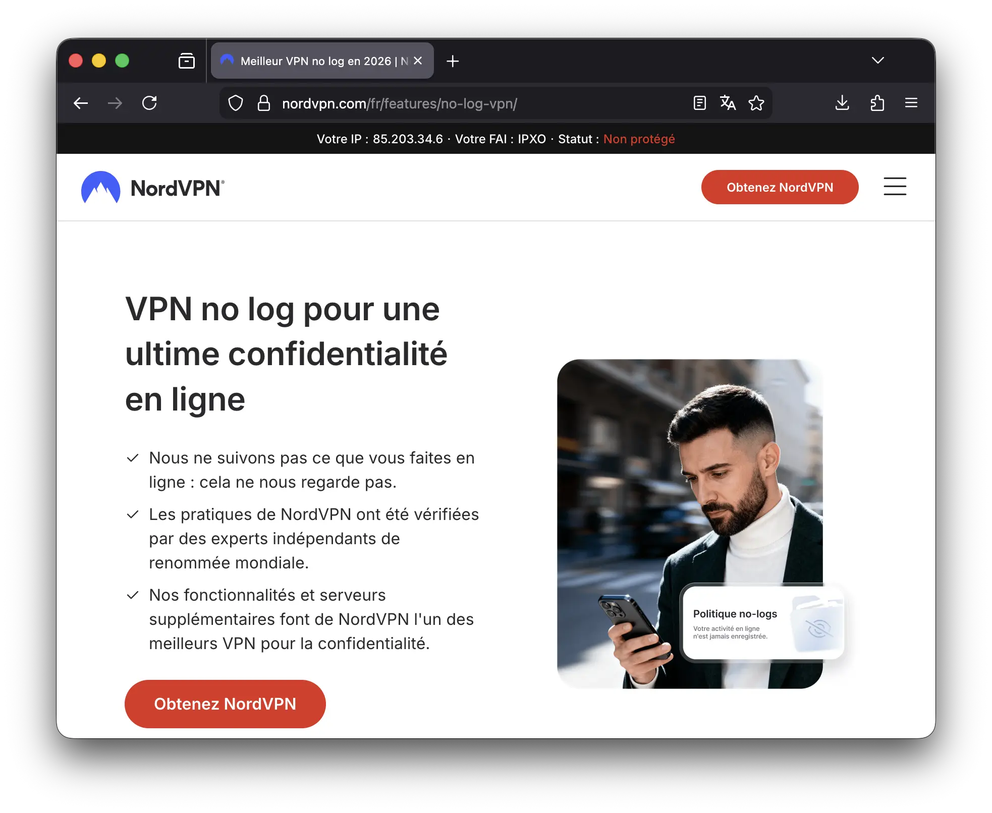 Le site web de NordVPN