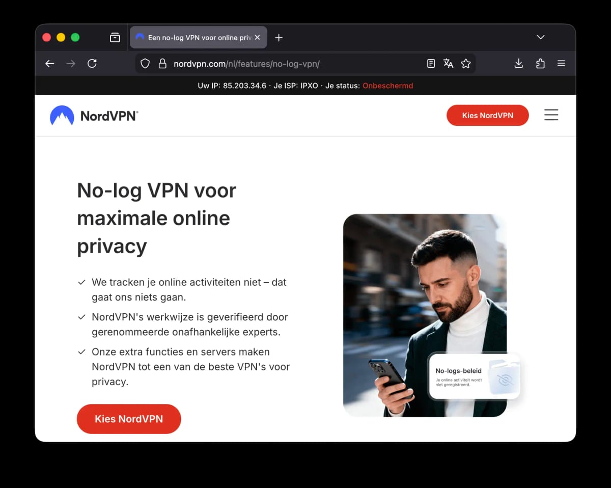 De website van NordVPN