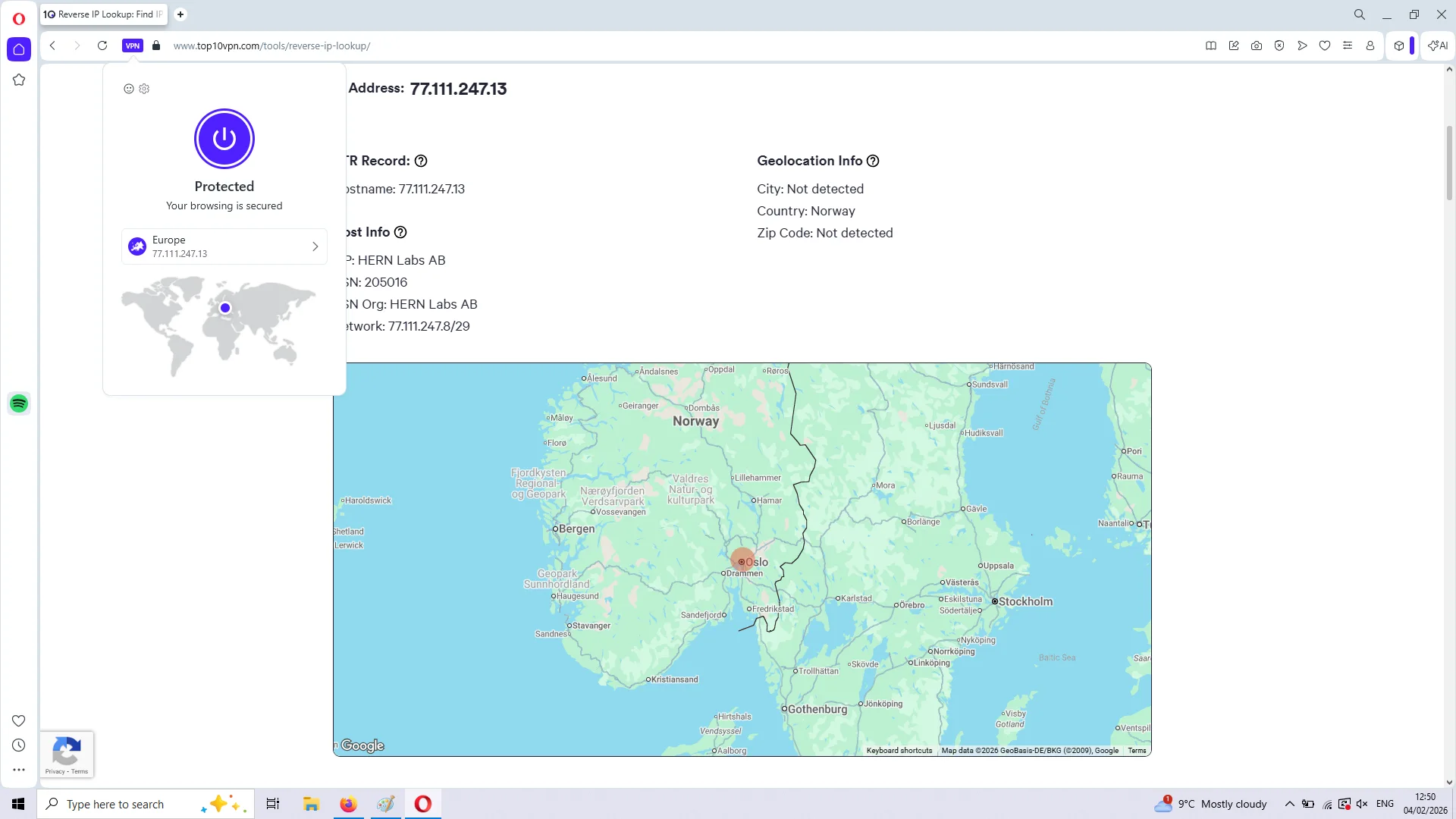Opera's Free Europe Server Location