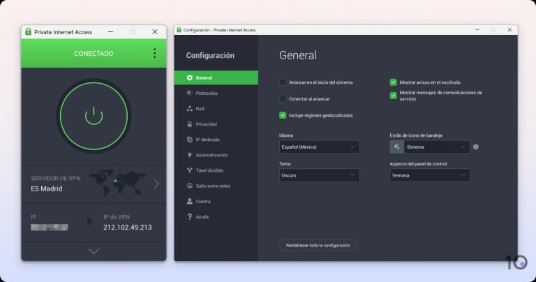 App de PIA para Windows.