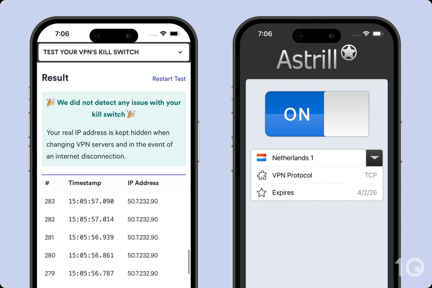 Testing Astrill's VPN kill switch on iOS
