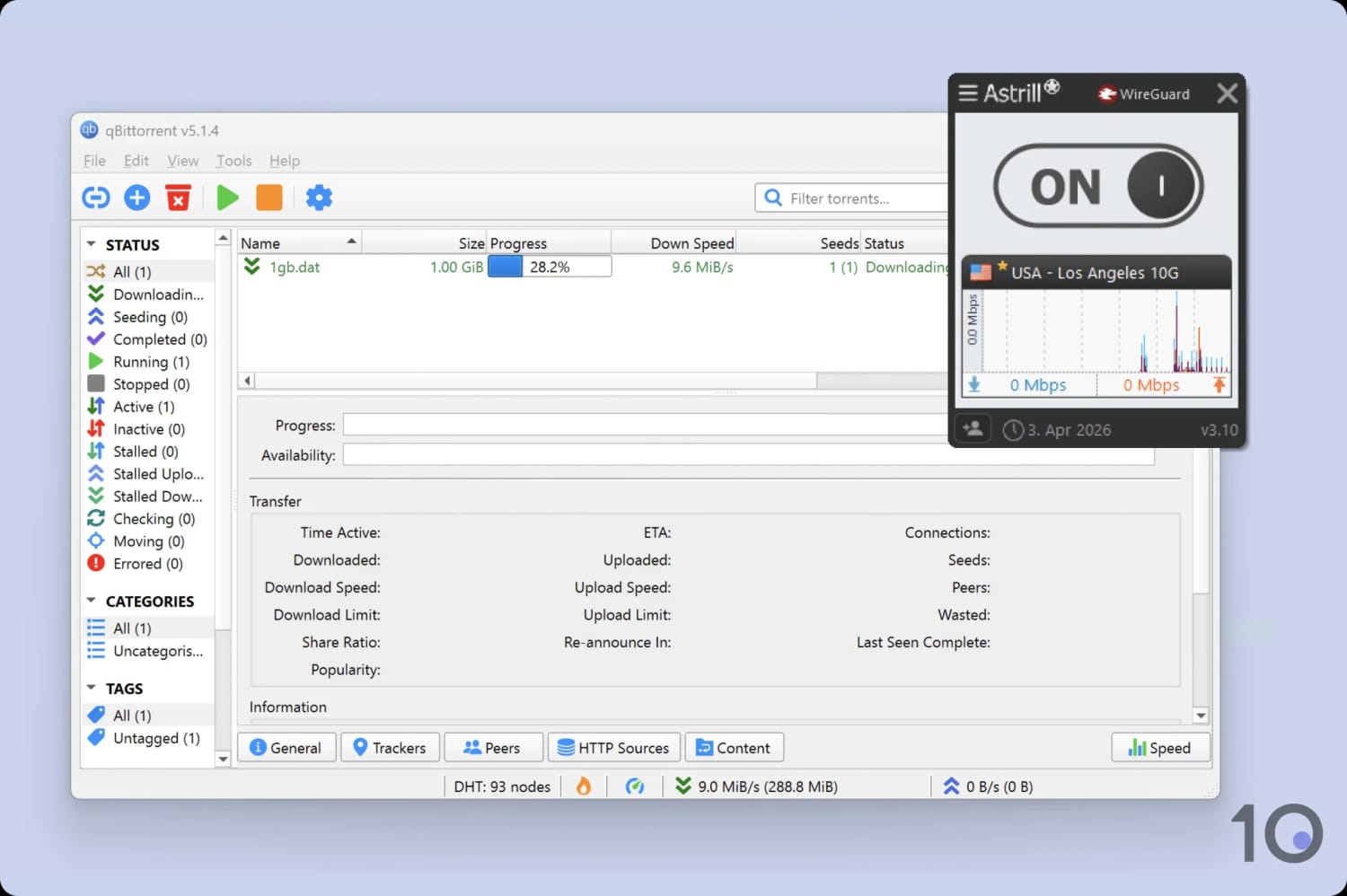 Using Astrill to torrent a test file