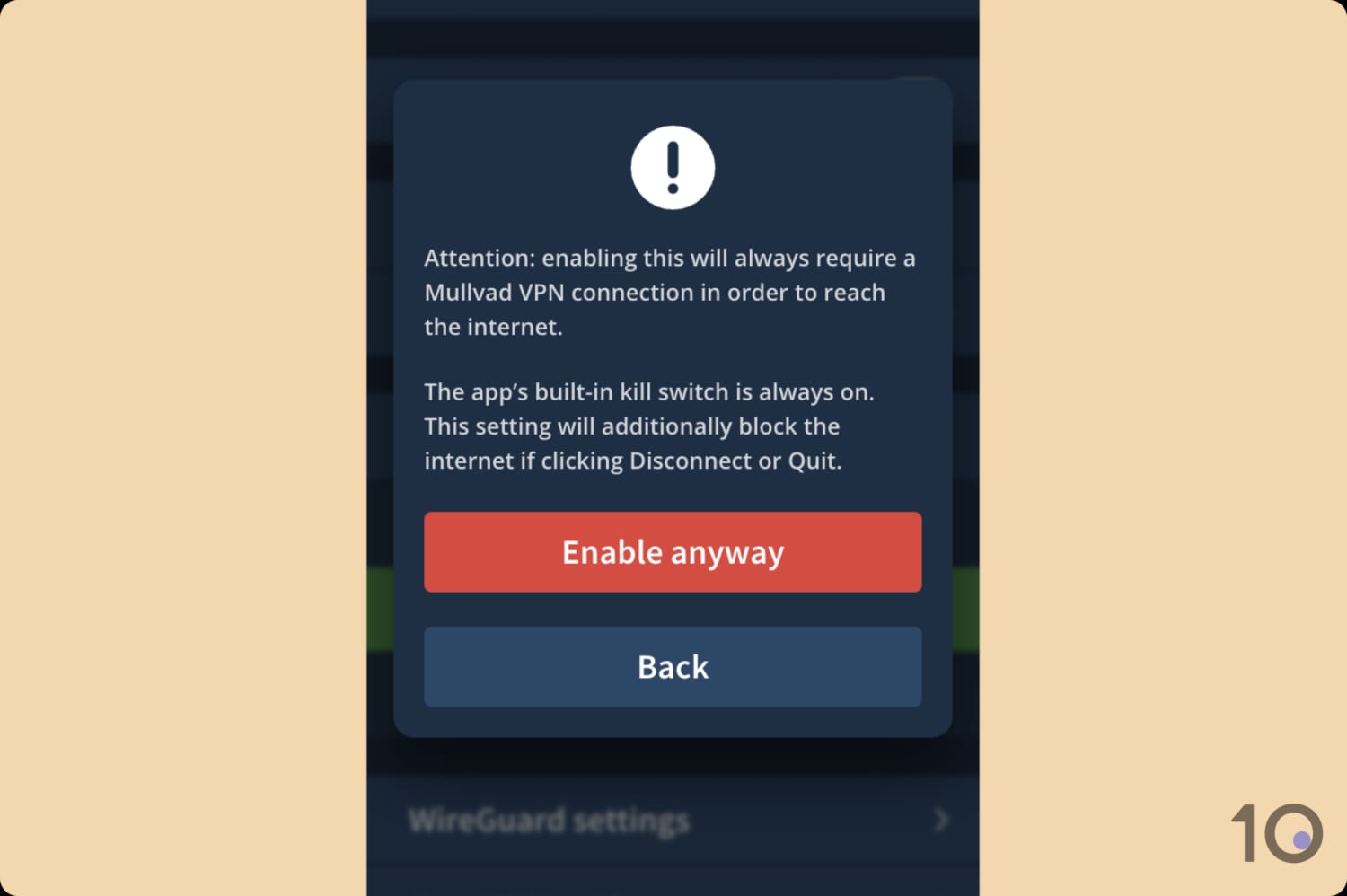 Mullvad kill switch warning message