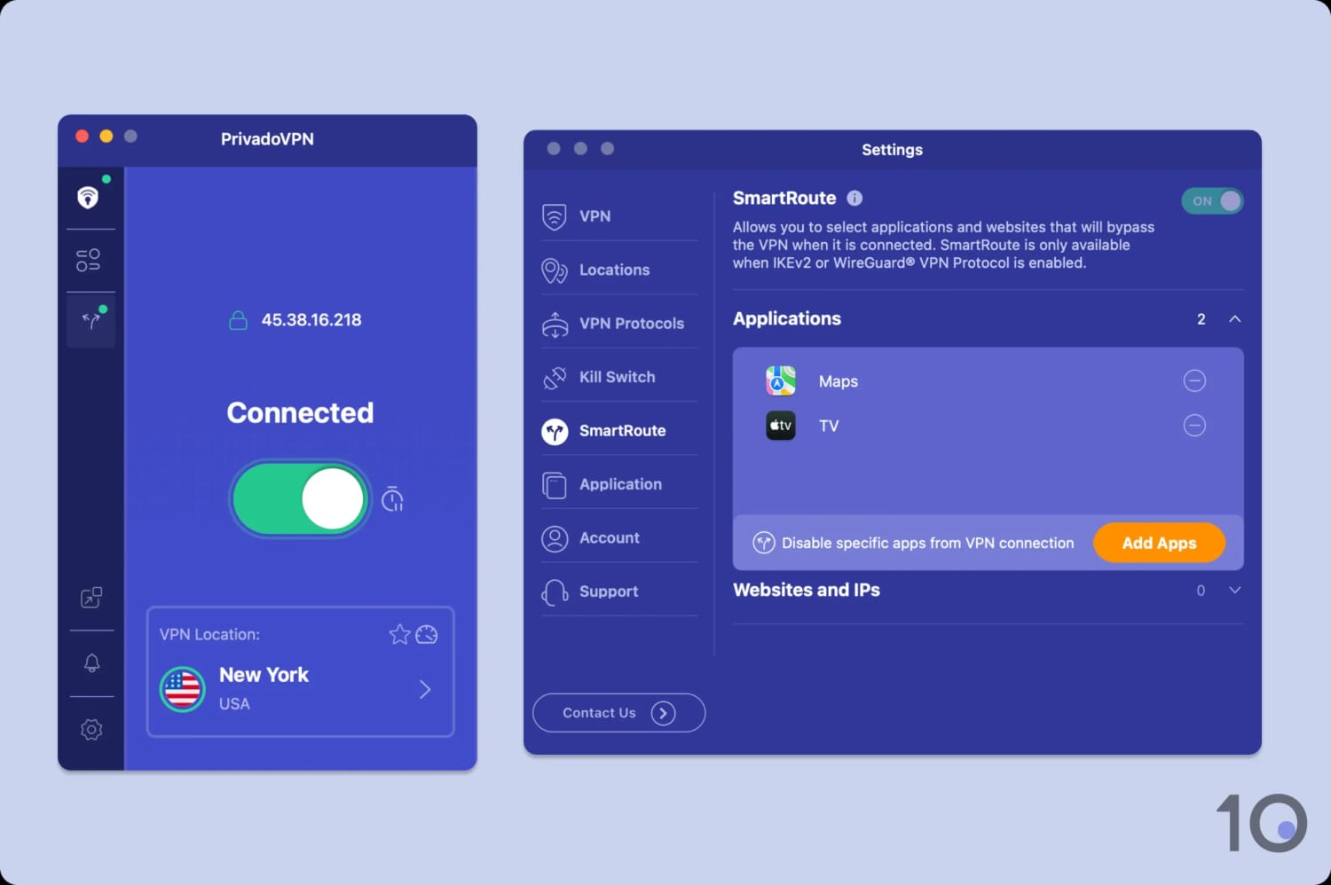 PrivadoVPN split tunneling