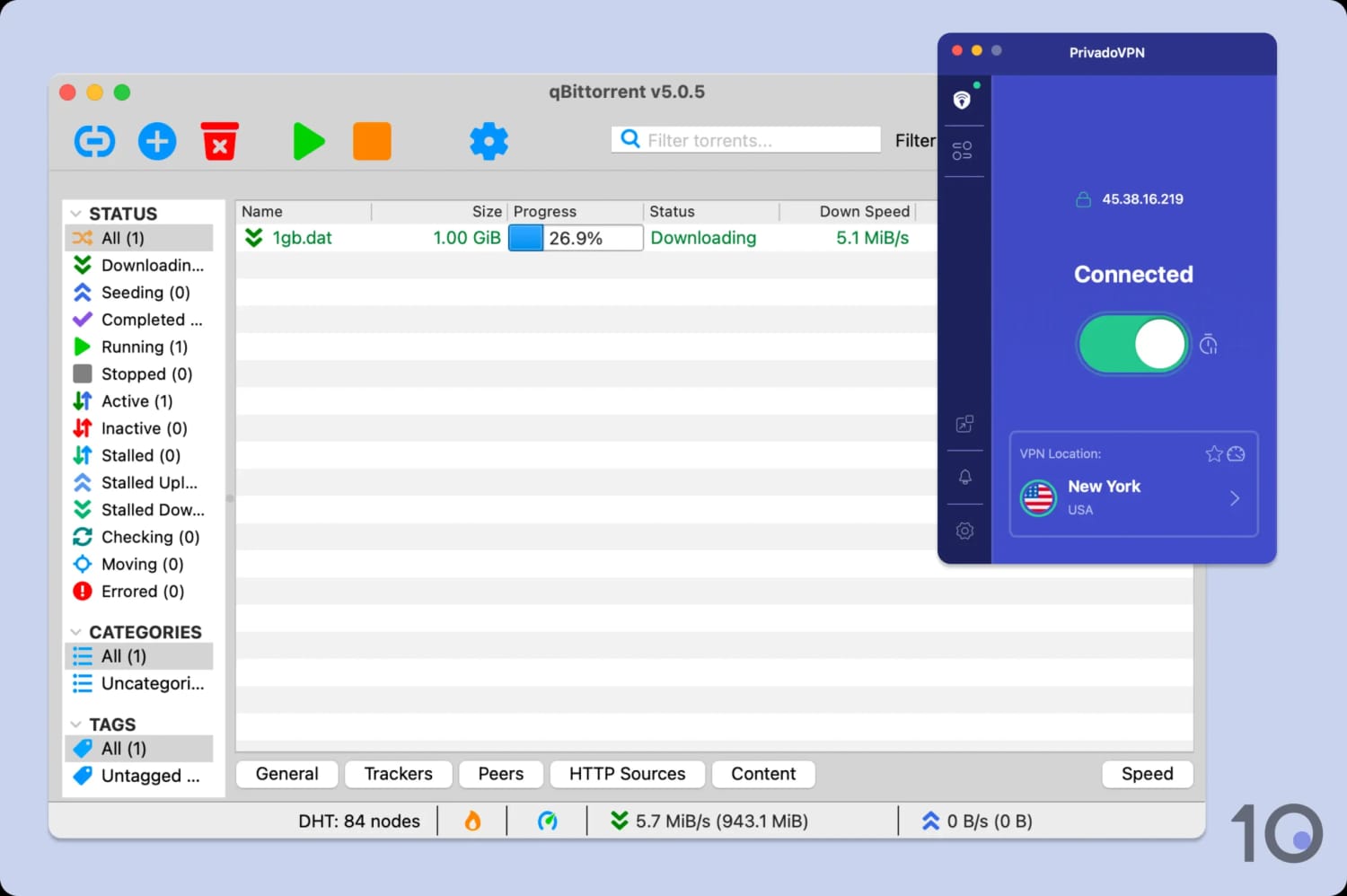Torrent speed test with PrivadoVPN