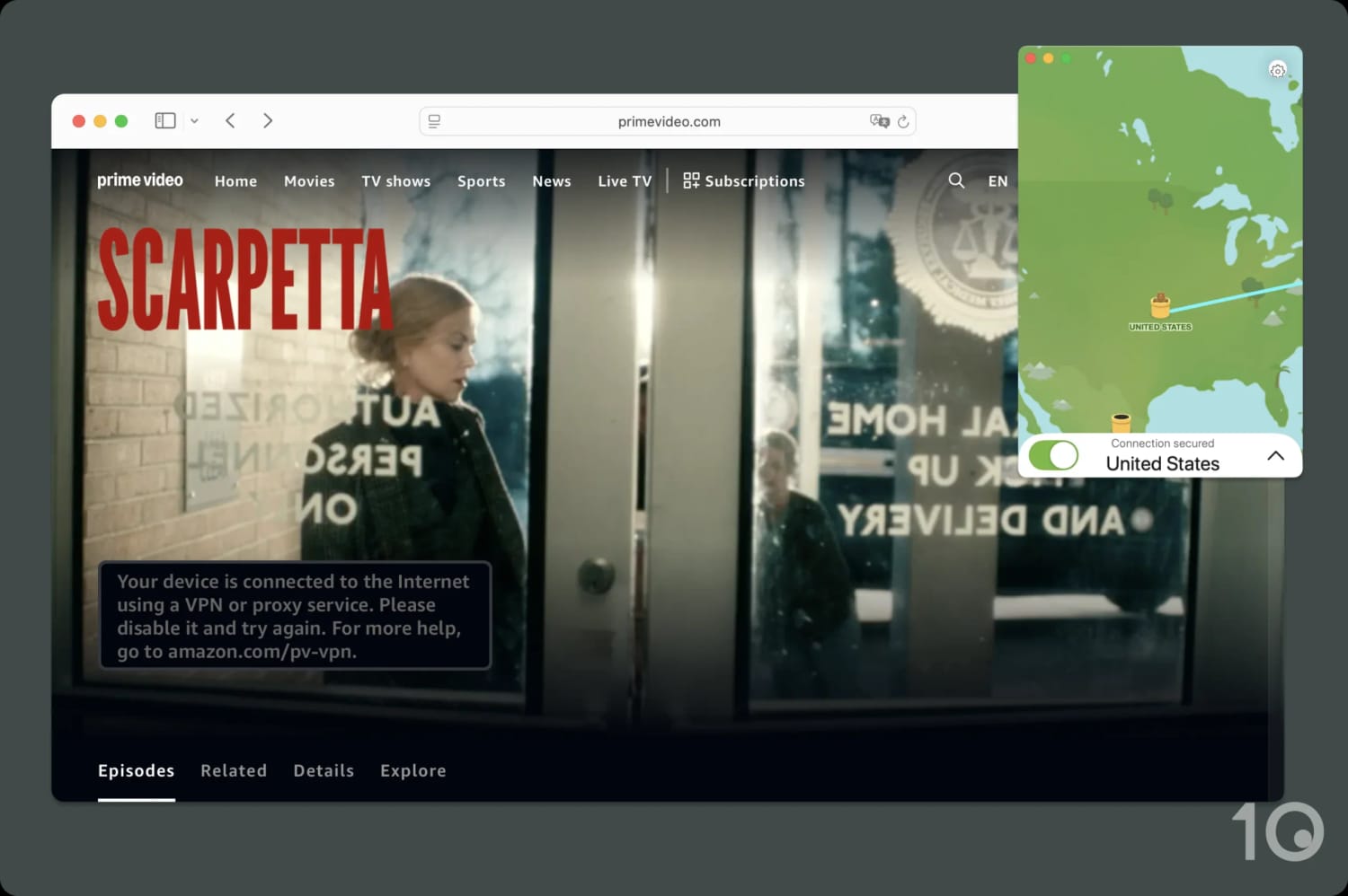 TunnelBear failing to unblock Amazon Prime Video.