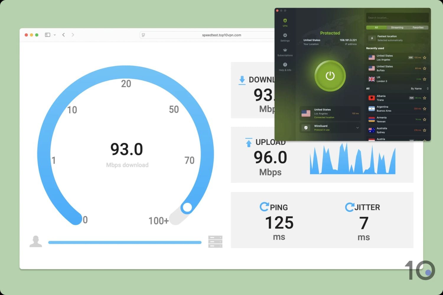 Using Top10VPN's testing tool to measure ZoogVPN's speeds.