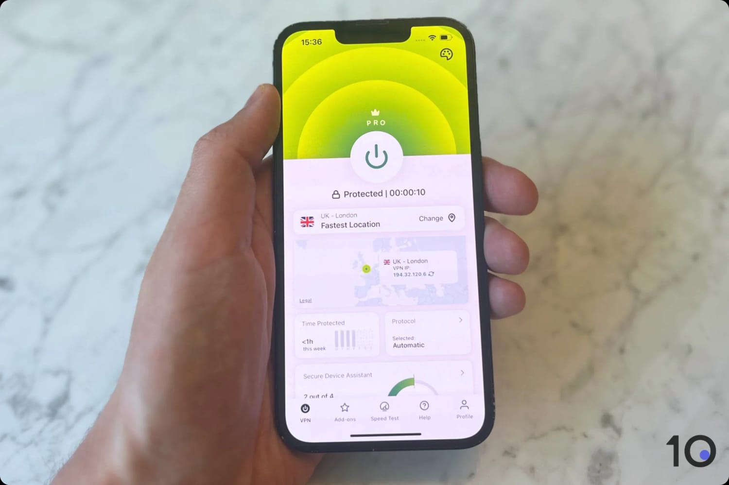 Using the ExpressVPN iOS app.