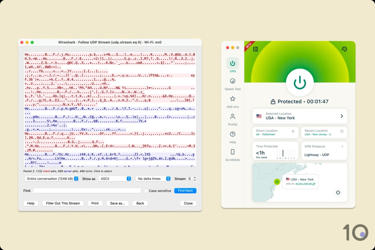Using Wireshark to test ExpressVPN's encryption.