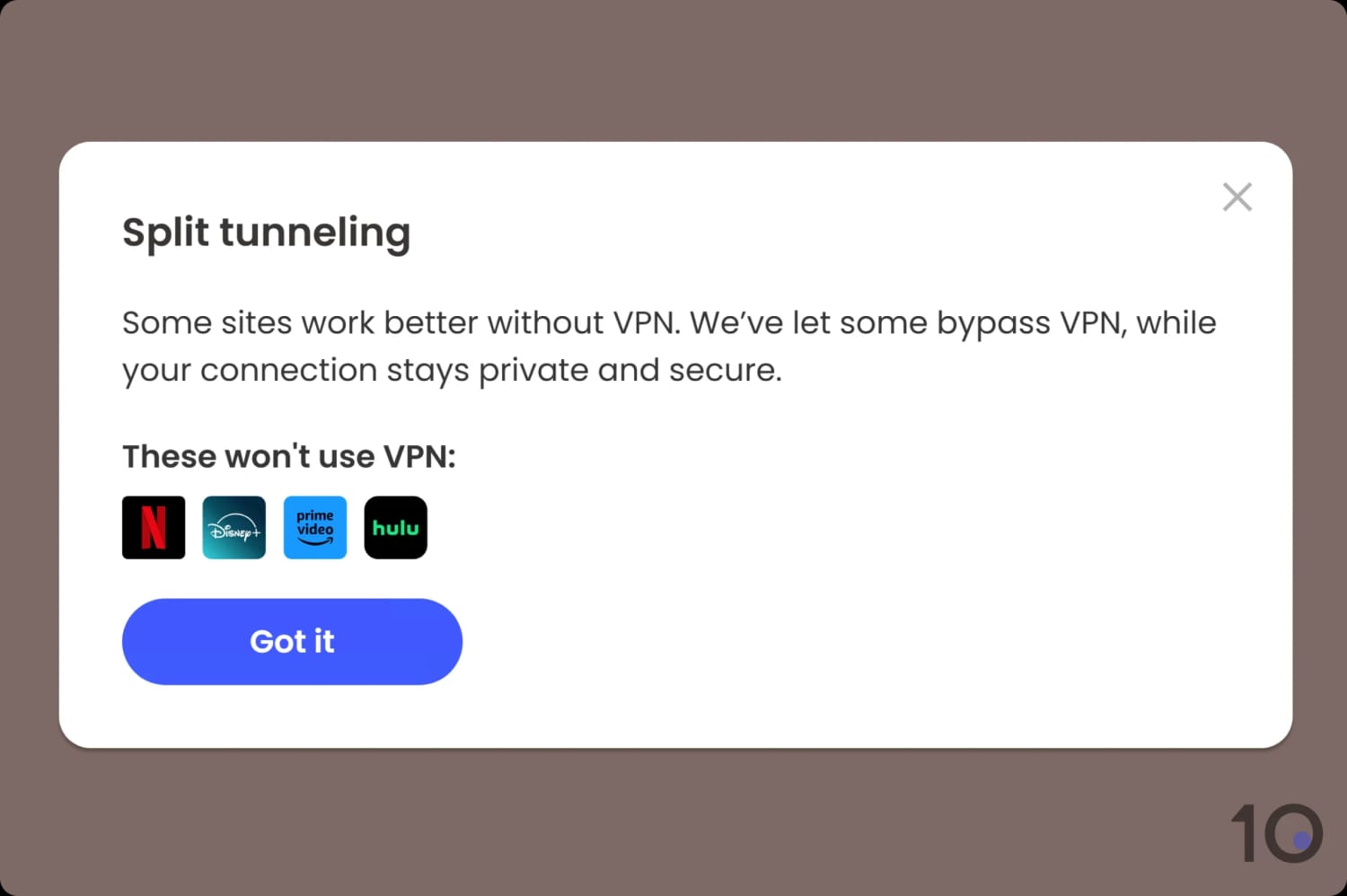 McAfee VPN's split tunneling feature.