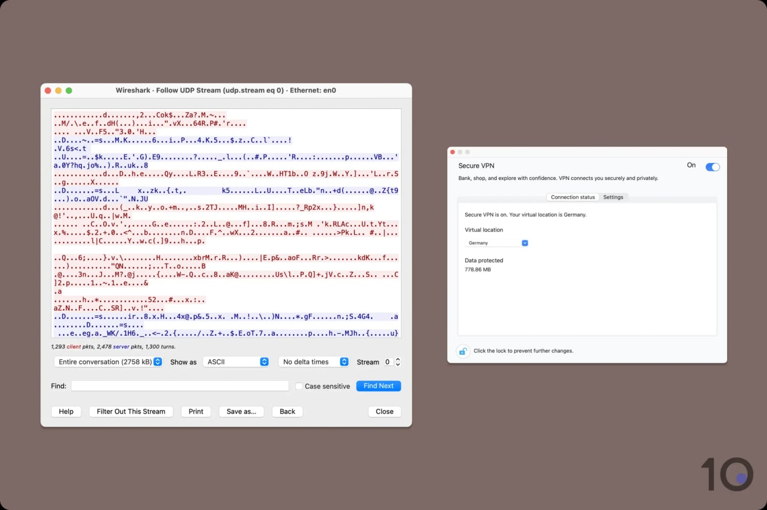 Using Wireshark to test McAfee VPN's encryption.