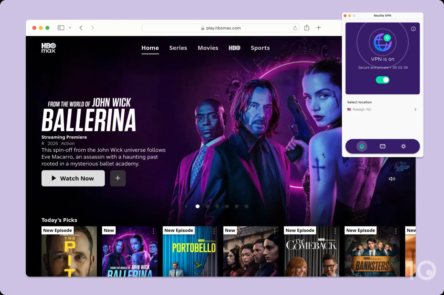 Unblocking HBO Max with Mozilla VPN.