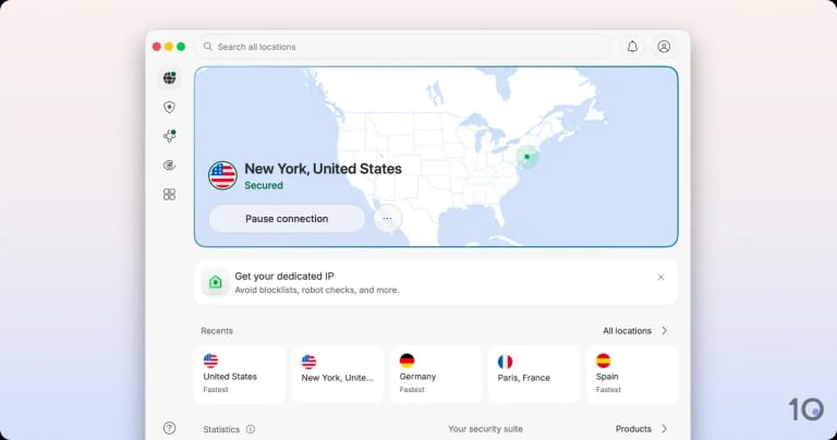 NordVPN's app for macOS.
