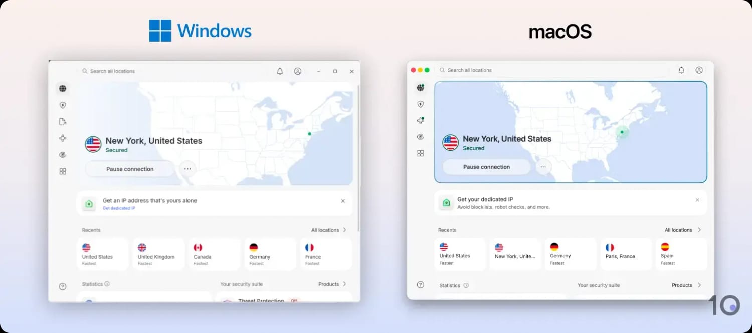 NordVPN's Windows and macOS apps side by side.