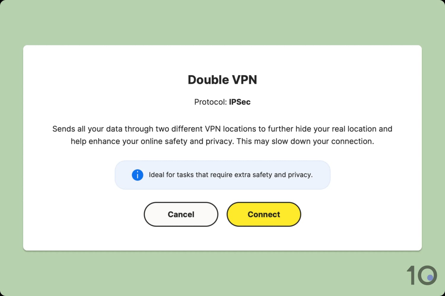 Screenshot of Norton VPN's double VPN feature.