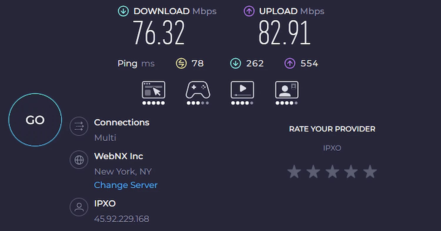 Using Ookla to test our internet speed.