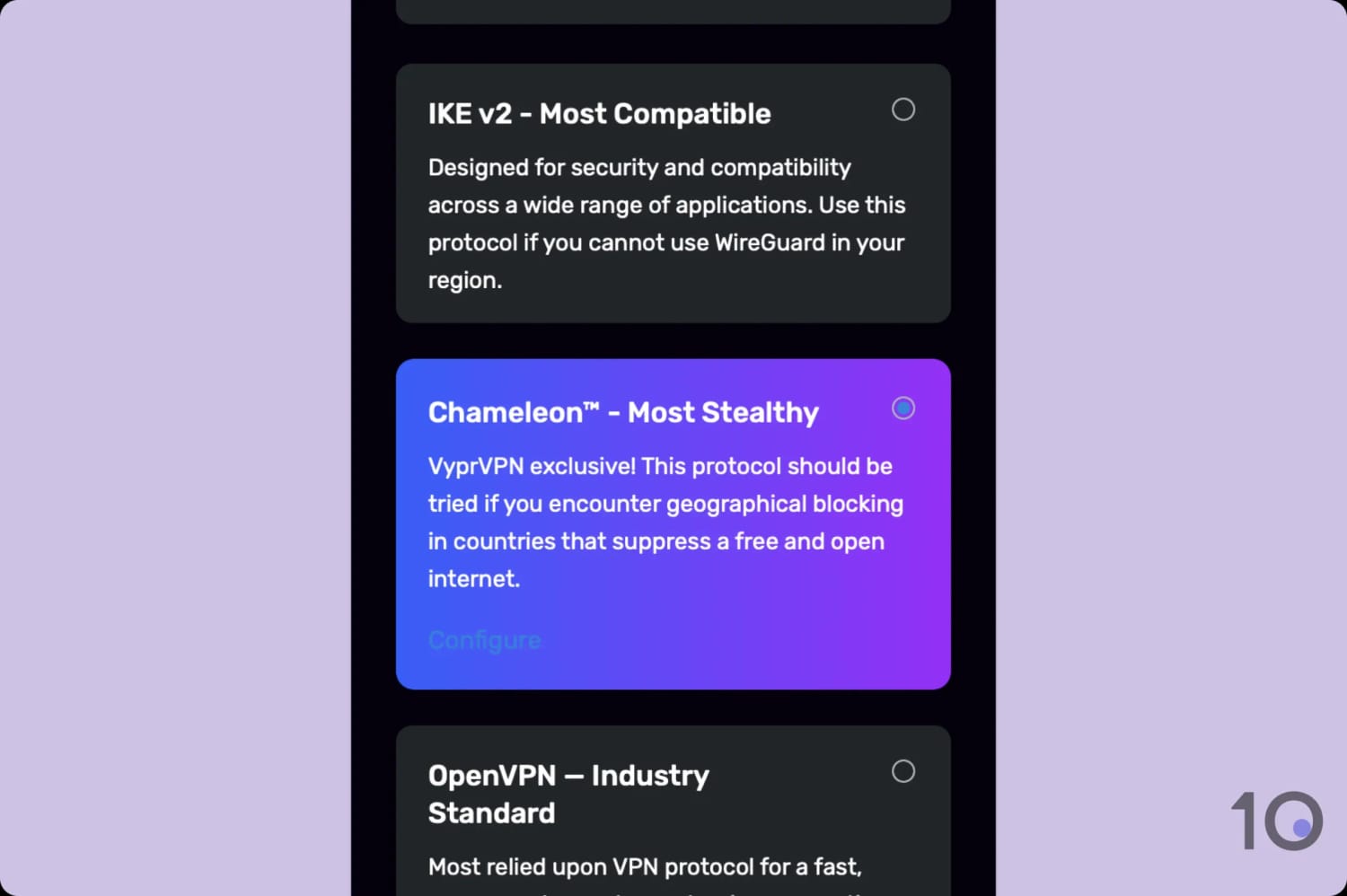 VyprVPN Chameleon protocol.